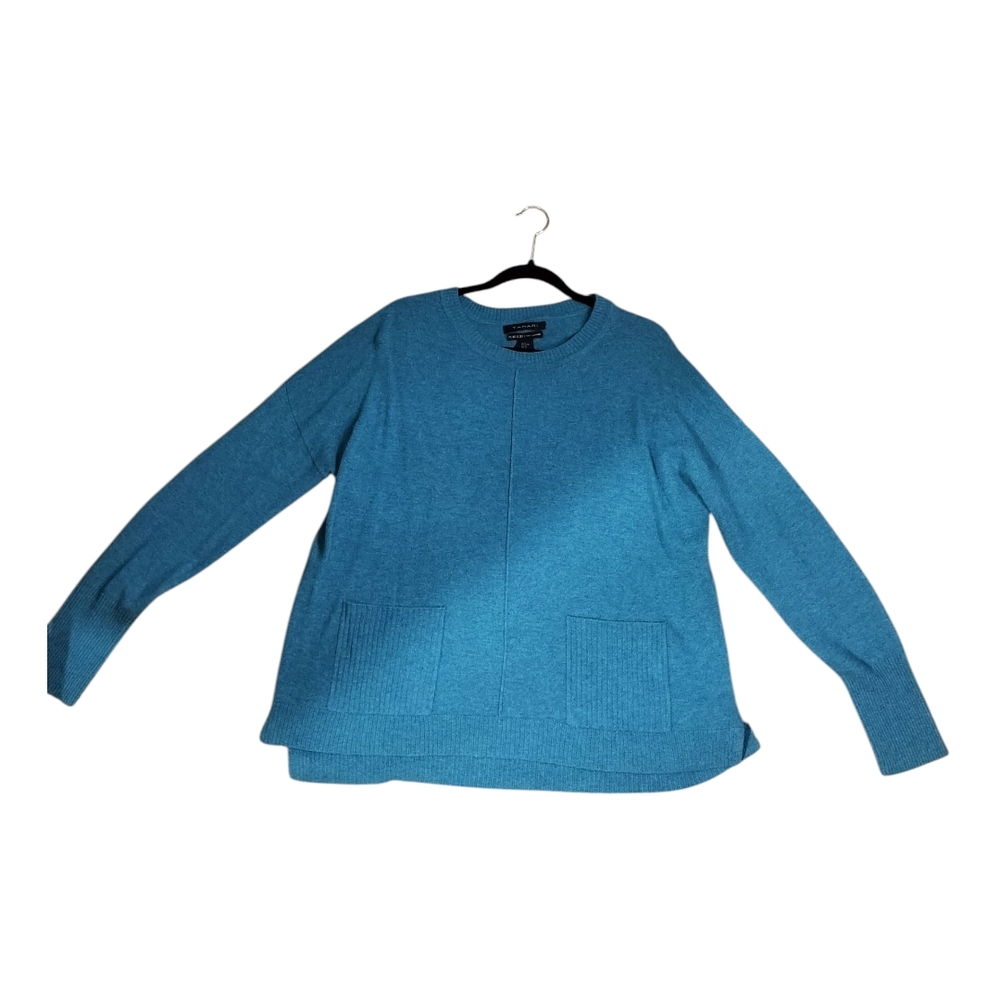 Tahari Blue Knit Crew Neck Sweater